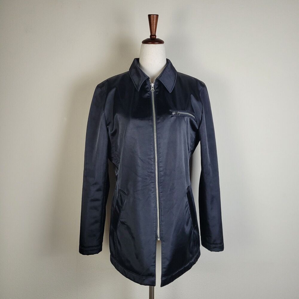 J.‎ Crew Jacket Womens 8 Black Satin Classic Minimalist Basic Zip